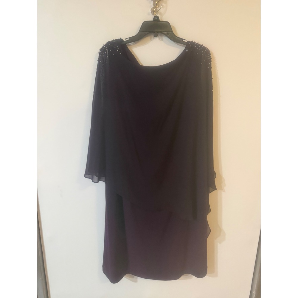 X by Xscape Plum Purple Beaded Chiffon Overlay Cocktail Dress 22W